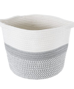 GloboStar® Artificial Garden POSITANO 20319 Διακοσμητικό Πλεκτό Καλάθι – Κασπώ Γλάστρα – Flower Pot Γκρι με Λευκό Φ25cm x Υ25cm