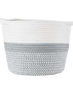 GloboStar® Artificial Garden POSITANO 20319 Διακοσμητικό Πλεκτό Καλάθι – Κασπώ Γλάστρα – Flower Pot Γκρι με Λευκό Φ25cm x Υ25cm
