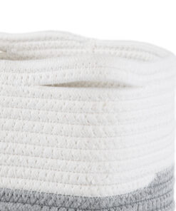 GloboStar® Artificial Garden POSITANO 20319 Διακοσμητικό Πλεκτό Καλάθι – Κασπώ Γλάστρα – Flower Pot Γκρι με Λευκό Φ25cm x Υ25cm