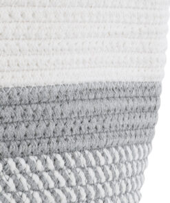 GloboStar® Artificial Garden POSITANO 20319 Διακοσμητικό Πλεκτό Καλάθι – Κασπώ Γλάστρα – Flower Pot Γκρι με Λευκό Φ25cm x Υ25cm