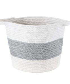 GloboStar® Artificial Garden KEFALONIA 20320 Διακοσμητικό Πλεκτό Καλάθι – Κασπώ Γλάστρα – Flower Pot Γκρι με Λευκό Φ30cm x Υ30cm