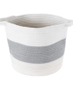 GloboStar® Artificial Garden KEFALONIA 20320 Διακοσμητικό Πλεκτό Καλάθι – Κασπώ Γλάστρα – Flower Pot Γκρι με Λευκό Φ30cm x Υ30cm