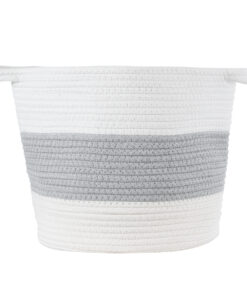 GloboStar® Artificial Garden KEFALONIA 20320 Διακοσμητικό Πλεκτό Καλάθι – Κασπώ Γλάστρα – Flower Pot Γκρι με Λευκό Φ30cm x Υ30cm