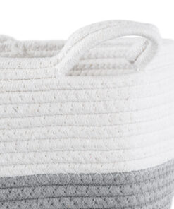 GloboStar® Artificial Garden KEFALONIA 20320 Διακοσμητικό Πλεκτό Καλάθι – Κασπώ Γλάστρα – Flower Pot Γκρι με Λευκό Φ30cm x Υ30cm