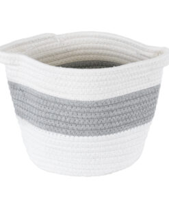 GloboStar® Artificial Garden KEFALONIA 20321 Διακοσμητικό Πλεκτό Καλάθι – Κασπώ Γλάστρα – Flower Pot Γκρι με Λευκό Φ20cm x Υ20cm