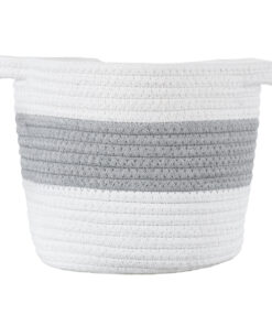GloboStar® Artificial Garden KEFALONIA 20321 Διακοσμητικό Πλεκτό Καλάθι – Κασπώ Γλάστρα – Flower Pot Γκρι με Λευκό Φ20cm x Υ20cm