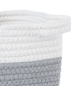 GloboStar® Artificial Garden KEFALONIA 20321 Διακοσμητικό Πλεκτό Καλάθι – Κασπώ Γλάστρα – Flower Pot Γκρι με Λευκό Φ20cm x Υ20cm