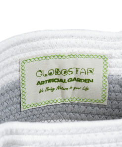 GloboStar® Artificial Garden KEFALONIA 20321 Διακοσμητικό Πλεκτό Καλάθι – Κασπώ Γλάστρα – Flower Pot Γκρι με Λευκό Φ20cm x Υ20cm