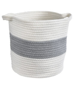 GloboStar® Artificial Garden KEFALONIA 20322 Διακοσμητικό Πλεκτό Καλάθι – Κασπώ Γλάστρα – Flower Pot Λευκό με Γκρι Φ25 x Υ25cm