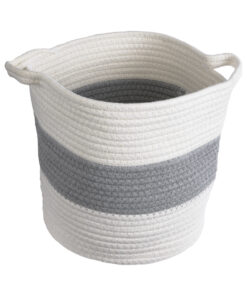 GloboStar® Artificial Garden KEFALONIA 20322 Διακοσμητικό Πλεκτό Καλάθι – Κασπώ Γλάστρα – Flower Pot Λευκό με Γκρι Φ25 x Υ25cm