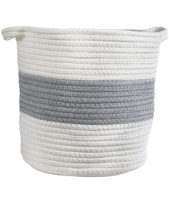 GloboStar® Artificial Garden KEFALONIA 20322 Διακοσμητικό Πλεκτό Καλάθι – Κασπώ Γλάστρα – Flower Pot Λευκό με Γκρι Φ25 x Υ25cm