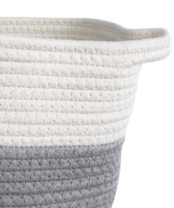 GloboStar® Artificial Garden KEFALONIA 20322 Διακοσμητικό Πλεκτό Καλάθι – Κασπώ Γλάστρα – Flower Pot Λευκό με Γκρι Φ25 x Υ25cm
