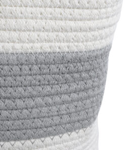 GloboStar® Artificial Garden KEFALONIA 20322 Διακοσμητικό Πλεκτό Καλάθι – Κασπώ Γλάστρα – Flower Pot Λευκό με Γκρι Φ25 x Υ25cm
