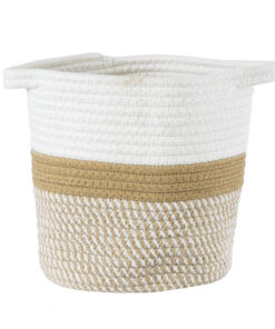 GloboStar® Artificial Garden ITHAKI 20323 Διακοσμητικό Πλεκτό Καλάθι – Κασπώ Γλάστρα – Flower Pot Καφέ με Λευκό Φ20cm x Υ20cm