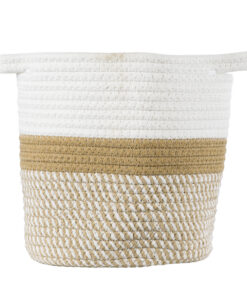 GloboStar® Artificial Garden ITHAKI 20323 Διακοσμητικό Πλεκτό Καλάθι – Κασπώ Γλάστρα – Flower Pot Καφέ με Λευκό Φ20cm x Υ20cm