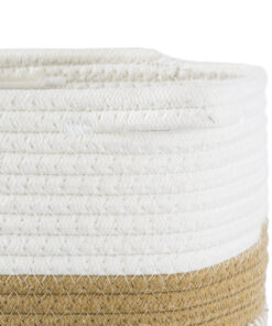 GloboStar® Artificial Garden ITHAKI 20323 Διακοσμητικό Πλεκτό Καλάθι – Κασπώ Γλάστρα – Flower Pot Καφέ με Λευκό Φ20cm x Υ20cm