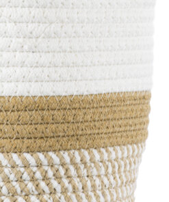 GloboStar® Artificial Garden ITHAKI 20323 Διακοσμητικό Πλεκτό Καλάθι – Κασπώ Γλάστρα – Flower Pot Καφέ με Λευκό Φ20cm x Υ20cm