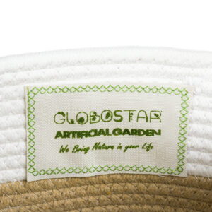 GloboStar® Artificial Garden ITHAKI 20323 Διακοσμητικό Πλεκτό Καλάθι – Κασπώ Γλάστρα – Flower Pot Καφέ με Λευκό Φ20cm x Υ20cm