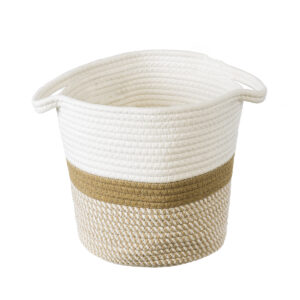 GloboStar® Artificial Garden ITHAKI 20324 Διακοσμητικό Πλεκτό Καλάθι – Κασπώ Γλάστρα – Flower Pot Καφέ με Λευκό Φ25cm x Υ25cm