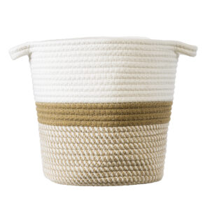 GloboStar® Artificial Garden ITHAKI 20324 Διακοσμητικό Πλεκτό Καλάθι – Κασπώ Γλάστρα – Flower Pot Καφέ με Λευκό Φ25cm x Υ25cm