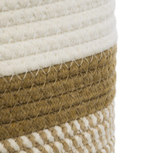 GloboStar® Artificial Garden ITHAKI 20324 Διακοσμητικό Πλεκτό Καλάθι – Κασπώ Γλάστρα – Flower Pot Καφέ με Λευκό Φ25cm x Υ25cm