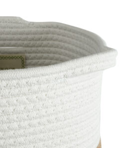GloboStar® Artificial Garden ITHAKI 20325 Διακοσμητικό Πλεκτό Καλάθι – Κασπώ Γλάστρα – Flower Pot Μπεζ με Λευκό Φ30 x Υ30cm