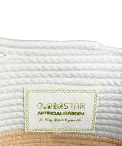 GloboStar® Artificial Garden ITHAKI 20325 Διακοσμητικό Πλεκτό Καλάθι – Κασπώ Γλάστρα – Flower Pot Μπεζ με Λευκό Φ30 x Υ30cm