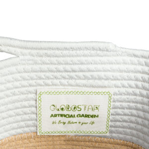 GloboStar® Artificial Garden ITHAKI 20325 Διακοσμητικό Πλεκτό Καλάθι – Κασπώ Γλάστρα – Flower Pot Μπεζ με Λευκό Φ30 x Υ30cm