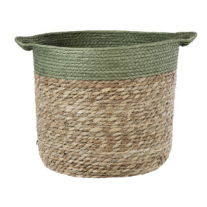 GloboStar® Artificial Garden SERIFOS 20328 Διακοσμητικό Πλεκτό Καλάθι – Κασπώ Γλάστρα – Flower Pot Μπεζ με Κυπαρισσί Φ32cm x Υ28cm
