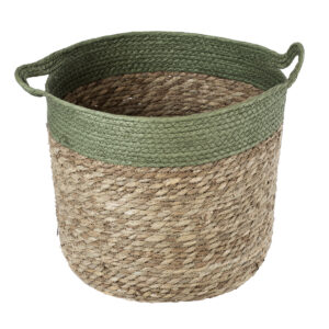 GloboStar® Artificial Garden SERIFOS 20328 Διακοσμητικό Πλεκτό Καλάθι – Κασπώ Γλάστρα – Flower Pot Μπεζ με Κυπαρισσί Φ32cm x Υ28cm