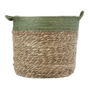 GloboStar® Artificial Garden SERIFOS 20328 Διακοσμητικό Πλεκτό Καλάθι – Κασπώ Γλάστρα – Flower Pot Μπεζ με Κυπαρισσί Φ32cm x Υ28cm