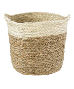 GloboStar® Artificial Garden KALYMNOS 20330 Διακοσμητικό Πλεκτό Καλάθι – Κασπώ Γλάστρα – Flower Pot Μπεζ με Καφέ Φ26cm x Υ27cm