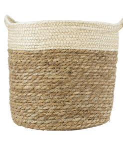 GloboStar® Artificial Garden KALYMNOS 20330 Διακοσμητικό Πλεκτό Καλάθι – Κασπώ Γλάστρα – Flower Pot Μπεζ με Καφέ Φ26cm x Υ27cm