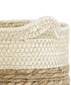 GloboStar® Artificial Garden KALYMNOS 20330 Διακοσμητικό Πλεκτό Καλάθι – Κασπώ Γλάστρα – Flower Pot Μπεζ με Καφέ Φ26cm x Υ27cm