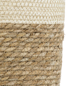 GloboStar® Artificial Garden KALYMNOS 20330 Διακοσμητικό Πλεκτό Καλάθι – Κασπώ Γλάστρα – Flower Pot Μπεζ με Καφέ Φ26cm x Υ27cm