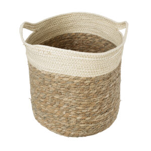 GloboStar® Artificial Garden KALYMNOS 20331 Διακοσμητικό Πλεκτό Καλάθι – Κασπώ Γλάστρα – Flower Pot Μπεζ με Καφέ Φ32cm x Υ28cm