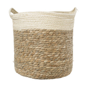 GloboStar® Artificial Garden KALYMNOS 20331 Διακοσμητικό Πλεκτό Καλάθι – Κασπώ Γλάστρα – Flower Pot Μπεζ με Καφέ Φ32cm x Υ28cm