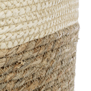 GloboStar® Artificial Garden KALYMNOS 20331 Διακοσμητικό Πλεκτό Καλάθι – Κασπώ Γλάστρα – Flower Pot Μπεζ με Καφέ Φ32cm x Υ28cm