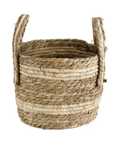 GloboStar® Artificial Garden NAXOS 20332 Διακοσμητικό Πλεκτό Καλάθι – Κασπώ Γλάστρα – Flower Pot Μπεζ με Καφέ Φ25cm x Υ20cm