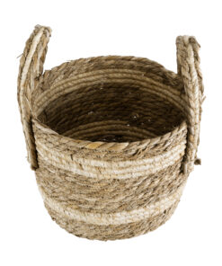 GloboStar® Artificial Garden NAXOS 20332 Διακοσμητικό Πλεκτό Καλάθι – Κασπώ Γλάστρα – Flower Pot Μπεζ με Καφέ Φ25cm x Υ20cm