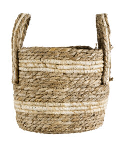 GloboStar® Artificial Garden NAXOS 20332 Διακοσμητικό Πλεκτό Καλάθι – Κασπώ Γλάστρα – Flower Pot Μπεζ με Καφέ Φ25cm x Υ20cm