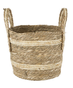 GloboStar® Artificial Garden NAXOS 20333 Διακοσμητικό Πλεκτό Καλάθι – Κασπώ Γλάστρα – Flower Pot Μπεζ με Καφέ Φ30cm x Υ26cm