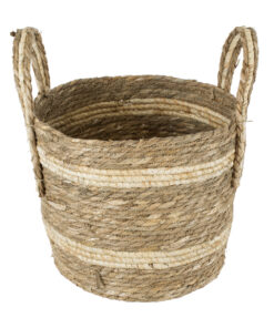 GloboStar® Artificial Garden NAXOS 20333 Διακοσμητικό Πλεκτό Καλάθι – Κασπώ Γλάστρα – Flower Pot Μπεζ με Καφέ Φ30cm x Υ26cm