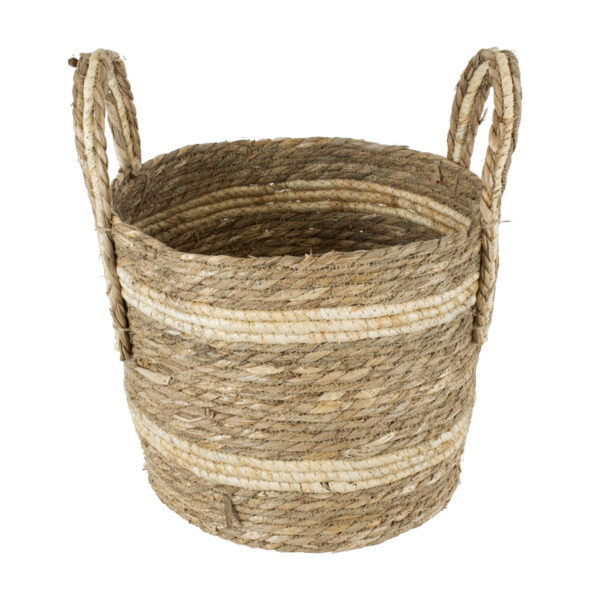 GloboStar® Artificial Garden NAXOS 20333 Διακοσμητικό Πλεκτό Καλάθι – Κασπώ Γλάστρα – Flower Pot Μπεζ με Καφέ Φ30cm x Υ26cm