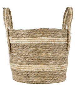 GloboStar® Artificial Garden NAXOS 20333 Διακοσμητικό Πλεκτό Καλάθι – Κασπώ Γλάστρα – Flower Pot Μπεζ με Καφέ Φ30cm x Υ26cm