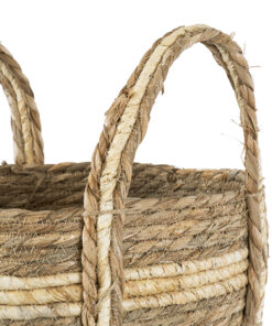 GloboStar® Artificial Garden NAXOS 20333 Διακοσμητικό Πλεκτό Καλάθι – Κασπώ Γλάστρα – Flower Pot Μπεζ με Καφέ Φ30cm x Υ26cm