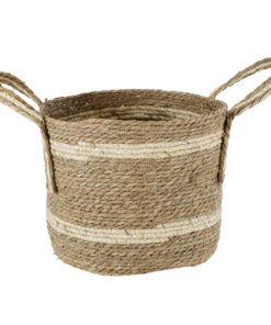 GloboStar® Artificial Garden NAXOS 20334 Διακοσμητικό Πλεκτό Καλάθι – Κασπώ Γλάστρα – Flower Pot Μπεζ με Καφέ Φ35cm x Υ30cm