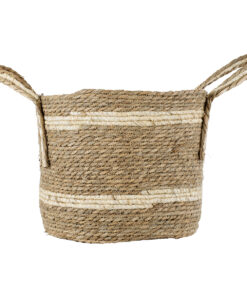 GloboStar® Artificial Garden NAXOS 20334 Διακοσμητικό Πλεκτό Καλάθι – Κασπώ Γλάστρα – Flower Pot Μπεζ με Καφέ Φ35cm x Υ30cm