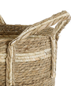 GloboStar® Artificial Garden NAXOS 20334 Διακοσμητικό Πλεκτό Καλάθι – Κασπώ Γλάστρα – Flower Pot Μπεζ με Καφέ Φ35cm x Υ30cm