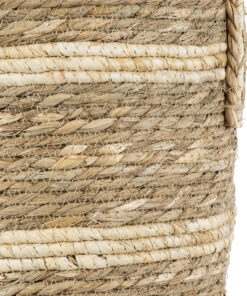 GloboStar® Artificial Garden NAXOS 20334 Διακοσμητικό Πλεκτό Καλάθι – Κασπώ Γλάστρα – Flower Pot Μπεζ με Καφέ Φ35cm x Υ30cm